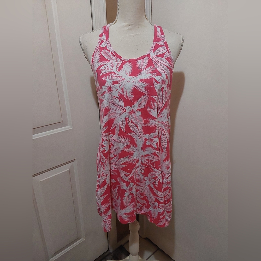 🌺 Like New Pink and White Hawaiian Print Tank Dress
